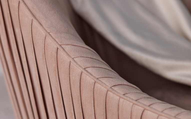 pleated pink accent chair detail
